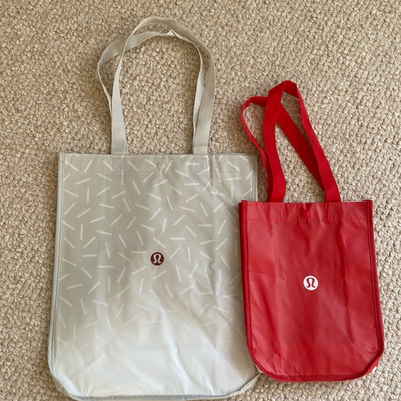 Lot (x2) Lululemon Reuseable Shopping Tote Bags Red Small & Large white, New - Picture 2 of 3